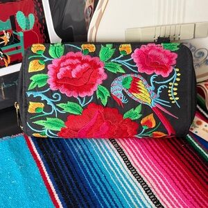 Embroidered Floral Black Clutch